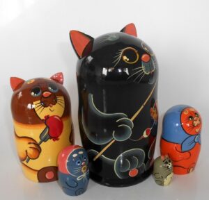 Funny black Cat fisherman 5-set nesting Doll Babooshki s