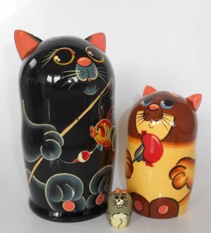 Funny black Cat fisherman 5-set nesting Doll Babooshki s