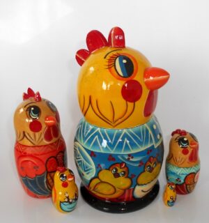 Funny Choock Chicken Rooster in blue shirt 5-set nesting Doll Babooshki s