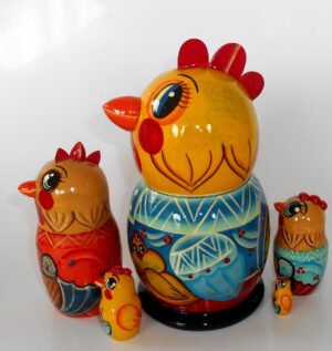 Funny Choock Chicken Rooster in blue shirt 5-set nesting Doll Babooshki s