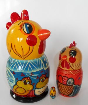 Funny Choock Chicken Rooster in blue shirt 5-set nesting Doll Babooshki s