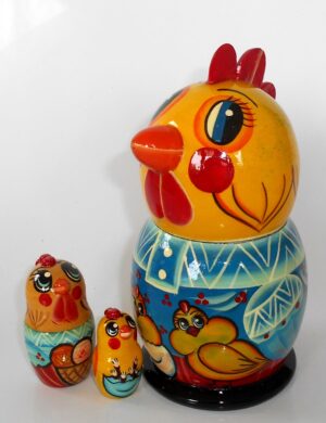 Funny Choock Chicken Rooster in blue shirt 5-set nesting Doll Babooshki s