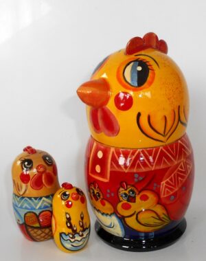 Funny Choock Chicken Rooster in red shirt 5-set nesting Doll Babooshki s