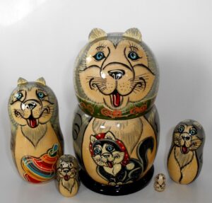 Funny grey wolf Dog 5-set Babushka Matryoshka nesting Doll Babooshki Babushkas