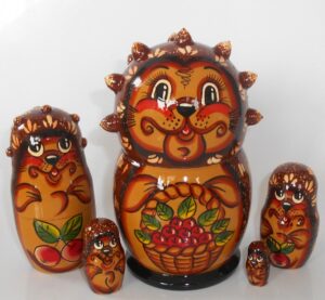 Funny brown hedgehog 5-set Babushka Matryoshka nesting Doll Babooshki Babushkas