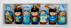 Christmas décor blue with black caps 7-set   Babushka Matryoshka nesting Doll  Babooshki Babushkas BOX SET