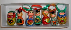 Christmas décor village girls and boys 7-set   Babushka Matryoshka nesting Doll  Babooshki Babushkas BOX SET