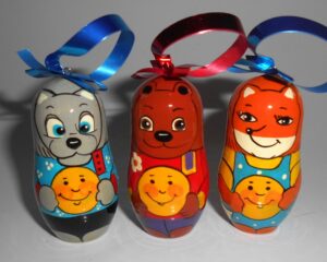 Christmas décor The Bun (Kolobok) fairy tale 6-set nesting Doll Babooshki s BOX SET