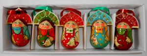 Christmas décor Girls in traditional hairdress 5-set   Babushka Matryoshka nesting Doll  Babooshki Babushkas BOX SET