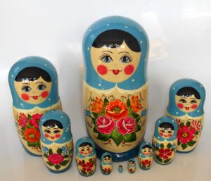 GIANT Semenov blue scarf 10-set giant  Babushka Matryoshka nesting Doll Babooshki Babushkas Classic Village Traditional