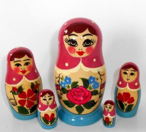 Semenov pink scarf with roses 5-set Babushka Matryoshka nesting Doll Babooshki Babushkas Classic Village Traditional
