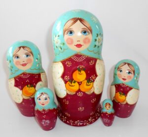 Autumn Apples blue scarf Babushka Matryoshka nesting Doll Babooshki Babushkas Babushka Matryoshka nesting Doll Babooshki Babushkas Classic Village Traditional