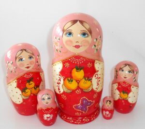 Autumn Apples pink scarf Babushka Matryoshka nesting Doll Babooshki Babushkas Classic Village Traditional