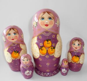 Autumn Apples purple scarf Babushka Matryoshka nesting Doll Babooshki Babushkas Classic Village Traditional