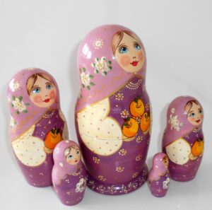 Autumn Apples purple scarf nesting Doll Babooshki s Classic Village Traditional