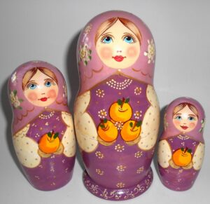 Autumn Apples purple scarf nesting Doll Babooshki s Classic Village Traditional