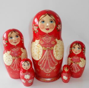 Lace Handkerchief red scarf Babushka Matryoshka nesting Doll Babooshki Babushkas Classic Village Traditional