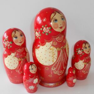 Lace Handkerchief red scarf nesting Doll Babooshki s Classic Village Traditional