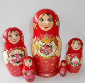 Tea party red scarf Babushka Matryoshka nesting Doll Babooshki Babushkas Classic Village Traditional