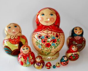 Girl with flowers, cat and rooster 10-set Babushka Matryoshka nesting Doll Babooshki Babushkas Classic Village Traditional