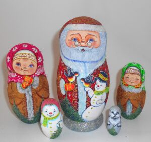 Santa with snowman sparkling babushka Babushka Matryoshka nesting Doll Babooshki Babushkas