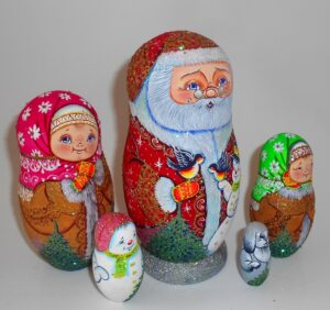Santa with snowman sparkling nesting Doll Babooshki s