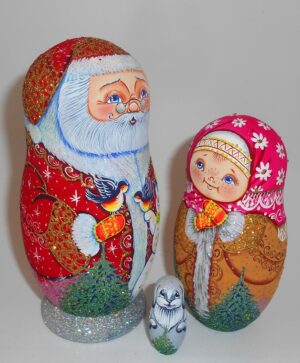 Santa with snowman sparkling nesting Doll Babooshki s