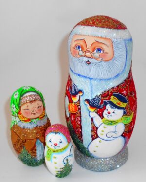Santa with snowman sparkling nesting Doll Babooshki s