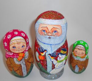 Santa with snowman sparkling nesting Doll Babooshki s