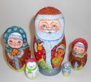Santa with teddy bear sparkling babushka Babushka Matryoshka nesting Doll Babooshki Babushkas