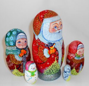 Santa with teddy bear sparkling nesting Doll Babooshki s