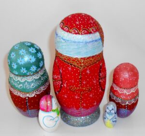 Santa with teddy bear sparkling nesting Doll Babooshki s