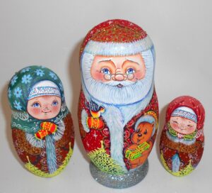 Santa with teddy bear sparkling nesting Doll Babooshki s