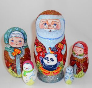 Santa with panda sparkling babushka Babushka Matryoshka nesting Doll Babooshki Babushkas
