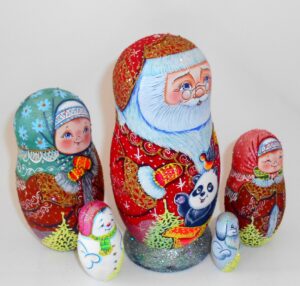 Santa with panda sparkling nesting Doll Babooshki s