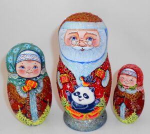 Santa with panda sparkling nesting Doll Babooshki s