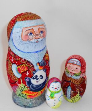 Santa with panda sparkling nesting Doll Babooshki s