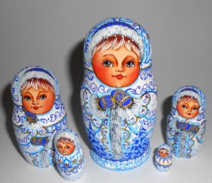 Snowmaiden / Winter village girl small Babushka Matryoshka nesting Doll Babooshki Babushkas