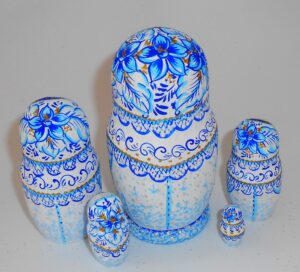 Snowmaiden / Winter village girl small nesting Doll Babooshki s