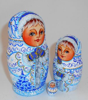 Snowmaiden / Winter village girl small nesting Doll Babooshki s