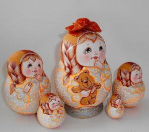 Fatty Angels Bear Matty Teddy orange bow nesting Doll Babooshki s