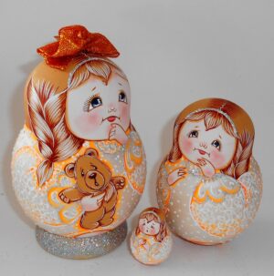 Fatty Angels Bear Matty Teddy orange bow nesting Doll Babooshki s