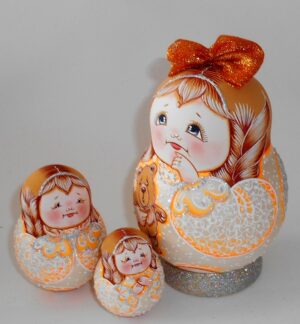 Fatty Angels Bear Matty Teddy orange bow nesting Doll Babooshki s