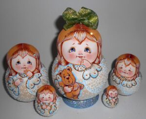 Fatty Angels Bear Matty  Teddy  blue bow babushka Babushka Matryoshka nesting Doll Babooshki Babushkas