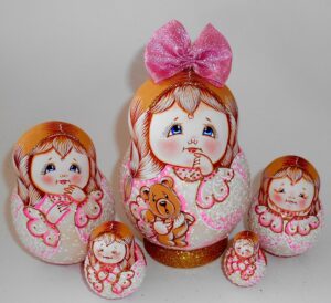 Fatty Angels Bear  Matty Teddy  pink bow babushka Babushka Matryoshka nesting Doll Babooshki Babushkas