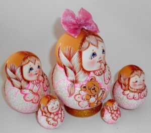 Fatty Angels Bear Matty Teddy pink bow nesting Doll Babooshki s