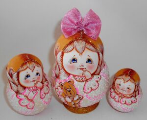 Fatty Angels Bear Matty Teddy pink bow nesting Doll Babooshki s