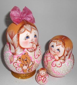 Fatty Angels Bear Matty Teddy pink bow nesting Doll Babooshki s
