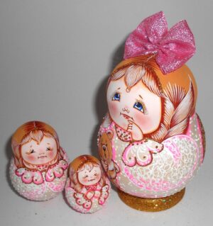 Fatty Angels Bear Matty Teddy pink bow nesting Doll Babooshki s