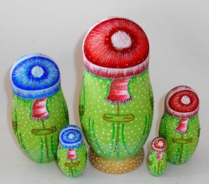 Rabbit in green coat nesting Doll Babooshki s